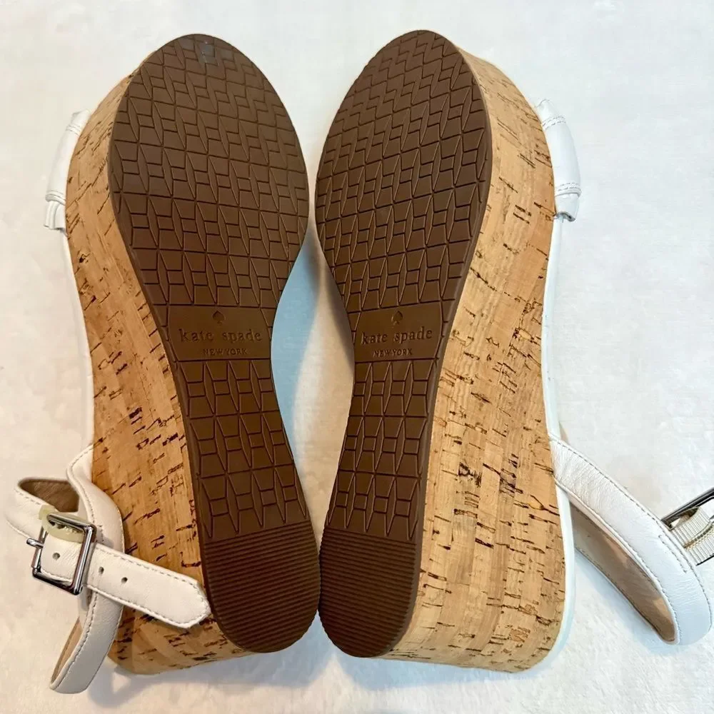 NWOT Kate Spade Tomas White Leather Wedge Platform Sandals